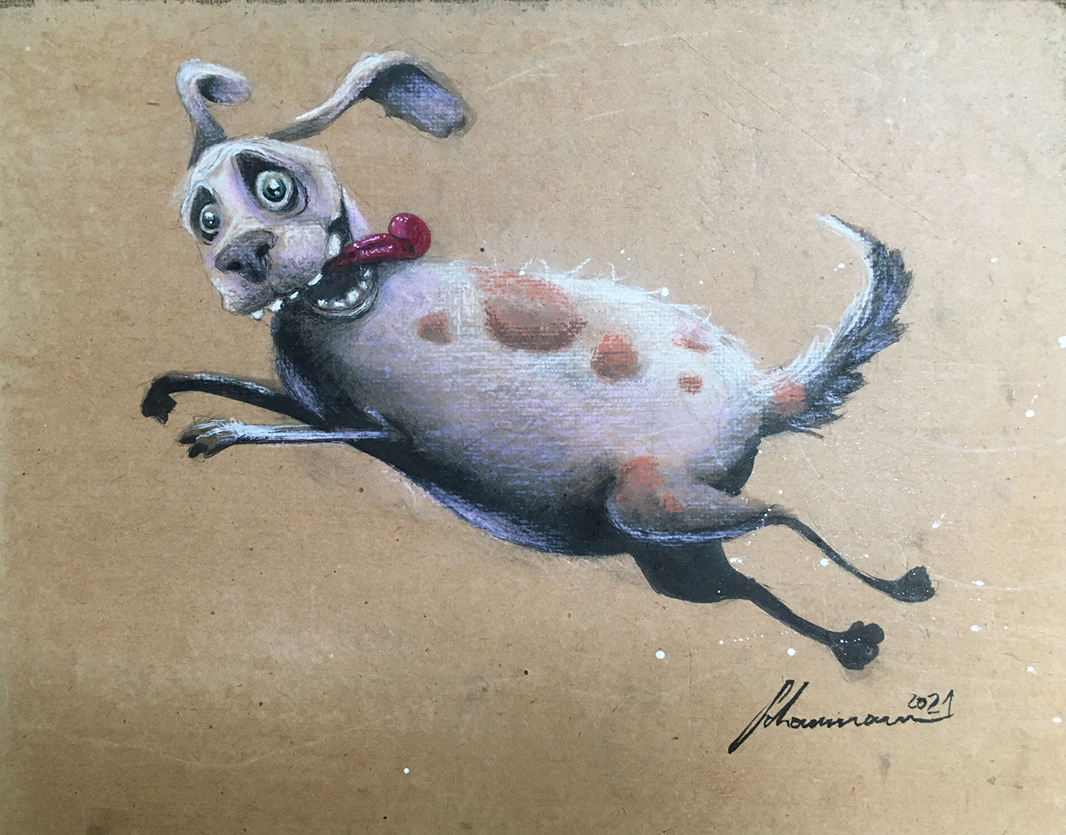 HighFlyingDog II // Kreide, Tusche auf Papier // A4