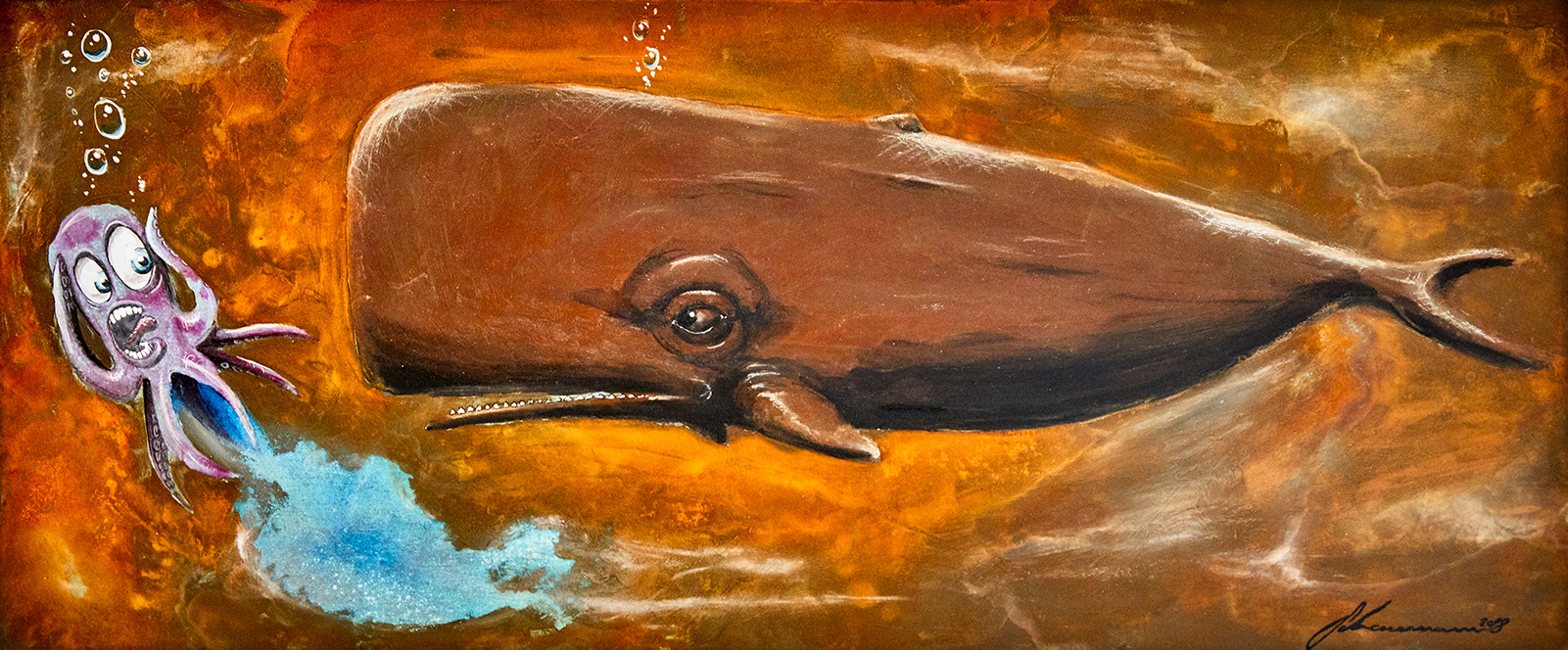 Angstschiss // Acryl, oxidierte Eisenfarbe auf Holz // 2018
