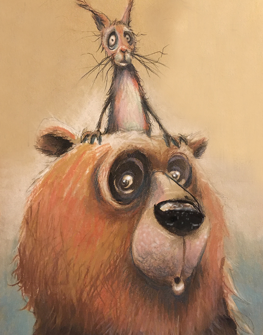 Bär & Hörnchen // Acryl, Buntstift auf Karton // A5