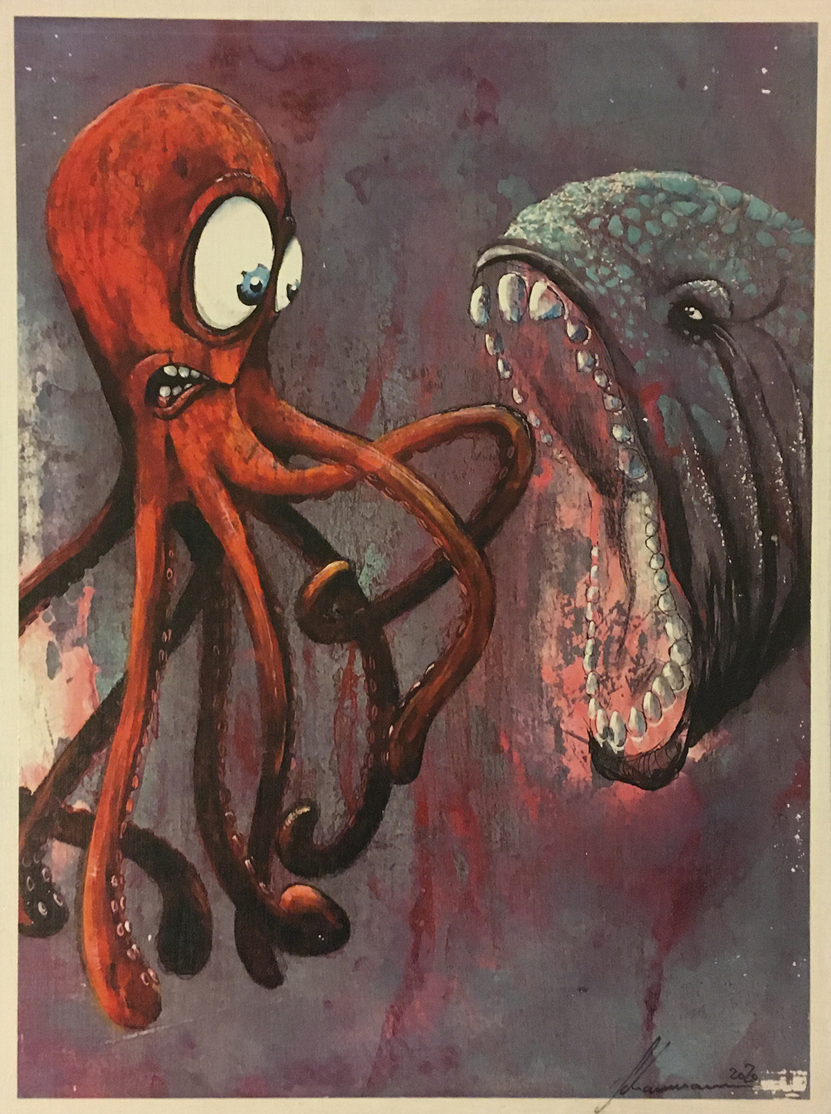 Großmaul // Transferdruck auf Holz // 20cm x 30cm // 2020
