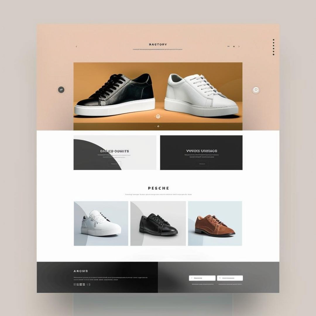 Create a website design for a shoe branding company with features section and simple and straightforward navigation with ample spacing. UI and UX.