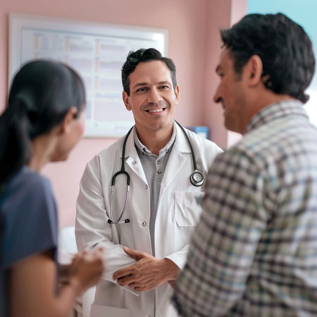 Create a full-width healthcare UI UX website, stylized design. The homepage features a full-screen hero image of doctors with patients with a call-to-action button, and the sub-pages are designed with clean lines and high-quality images to showcase families.