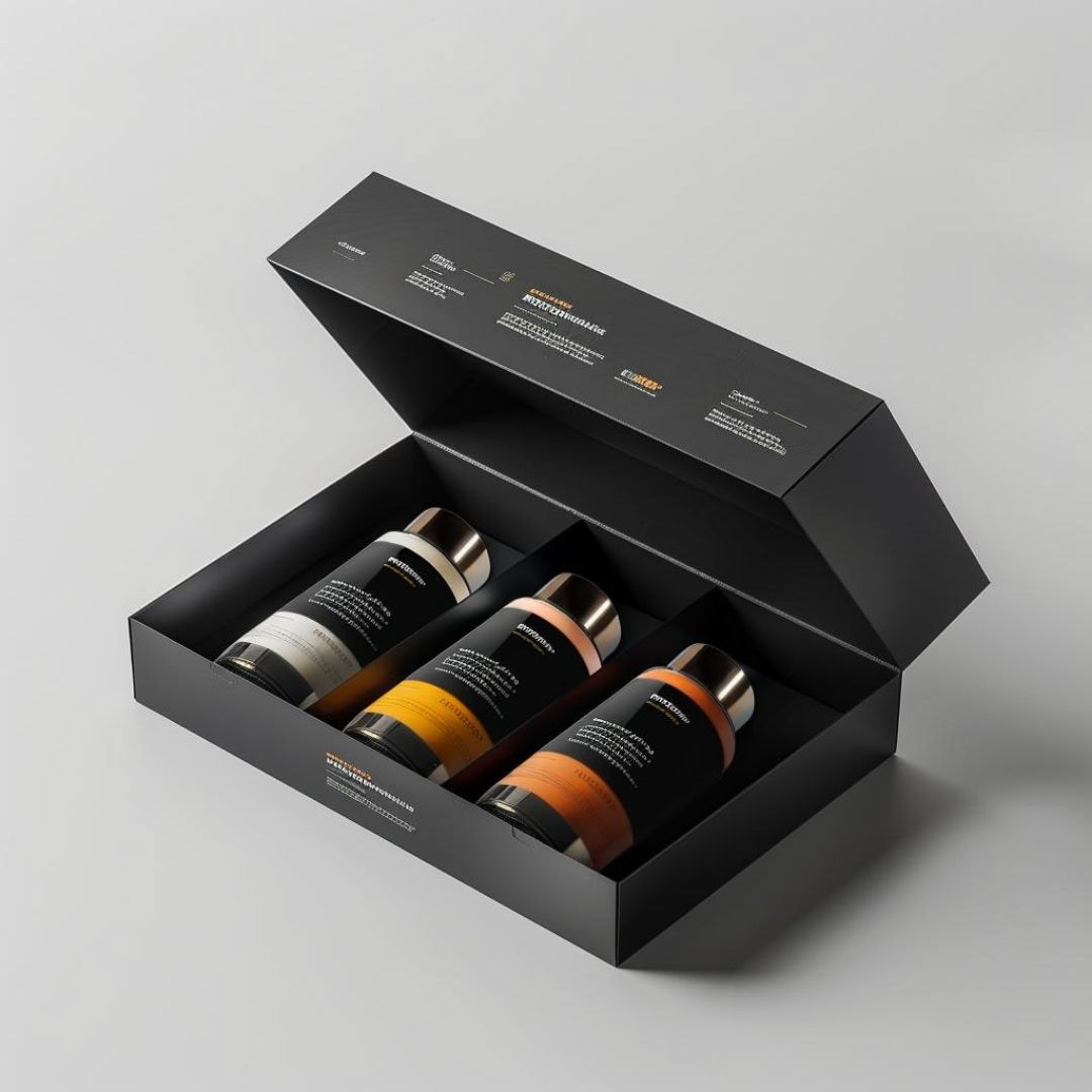 Create a design a sleek, medium-sized box that embodies the essence of the Pınar Protein brand, capable of holding five product bottles. The box should have a modern and minimalist aesthetic, with a focus on sustainability and user convenience. Incorporate elements that reflect the brand's health and vitality ethos, such as vibrant colors, clean lines, and interactive features that engage the consumer. Use a high-quality render to showcase the box's texture and material, emphasizing eco-friendly and recyclable components. The final design should present the box in a lifestyle setting that aligns with the brand's target demographic, highlighting its practicality and appeal.