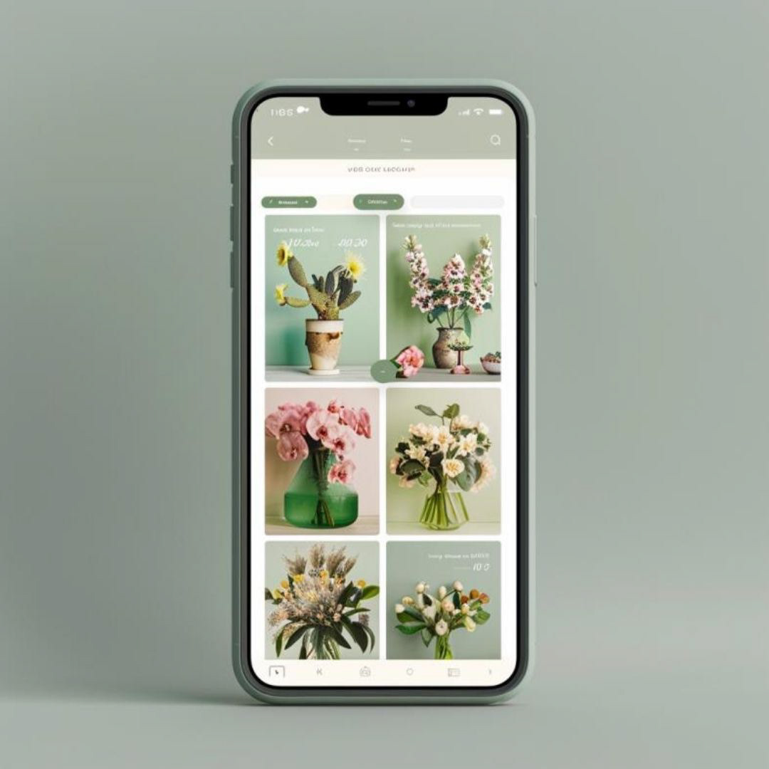 Create a flower Ecommerce website, minimal, green color theme, ui, ux, figma.