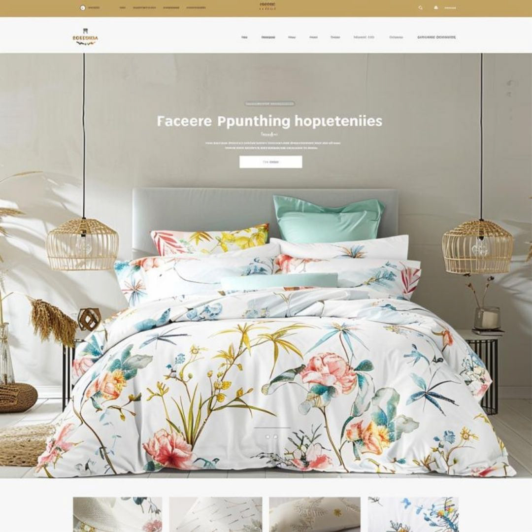 create a website layout for shopify for a bedding company. make it prestige, contemporary and selling. make it bright.