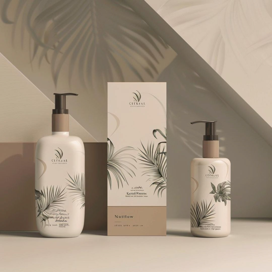 Create a realistic branding for a hair product company, light cream nature color.
