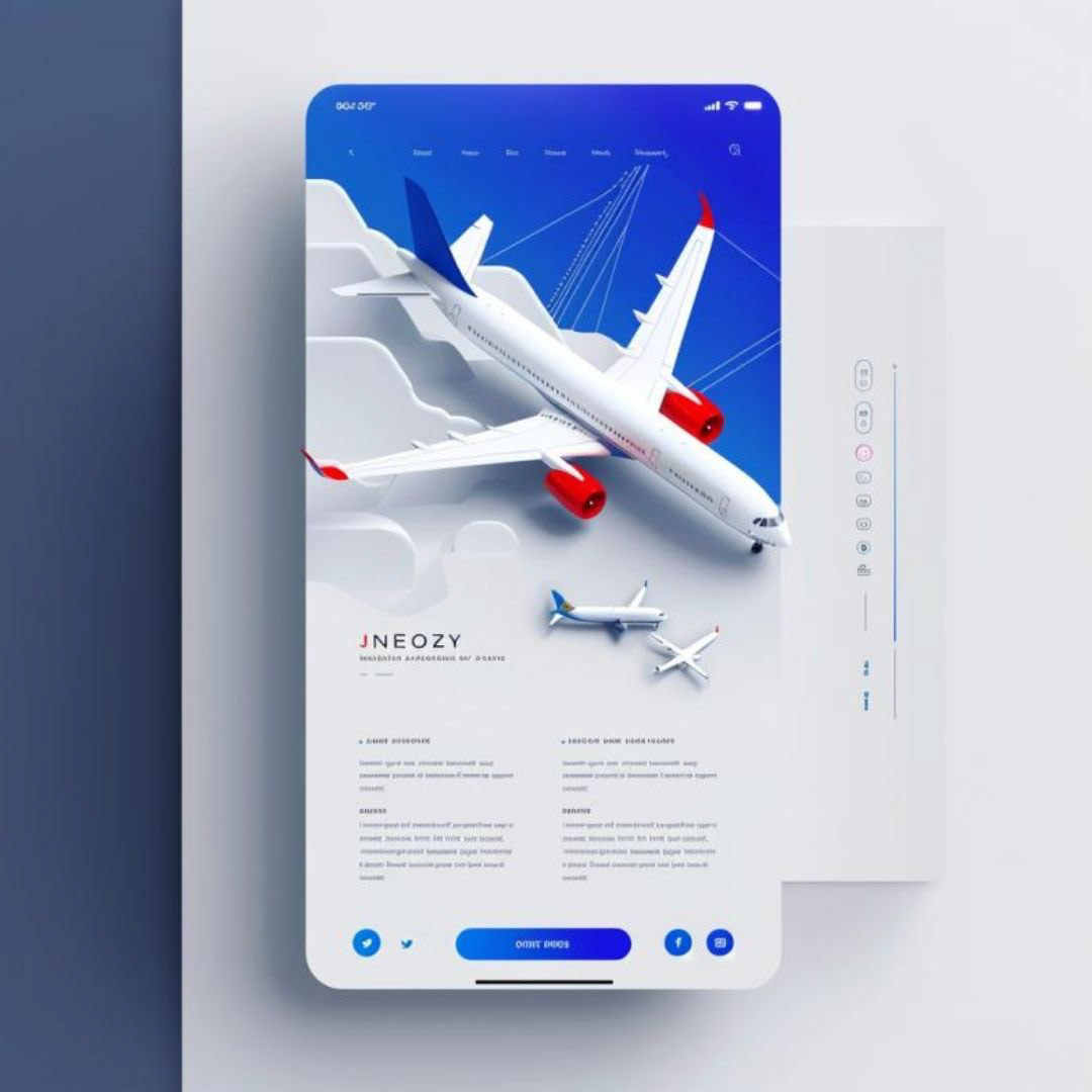 Create a website mock-up for united airlines. With blue, red and white colors. Modern, colorful.