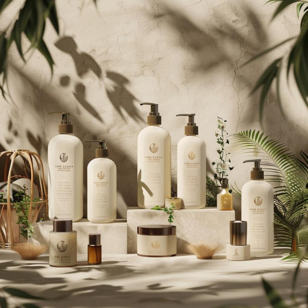 Create a realistic branding for a hair product company, light cream nature color.