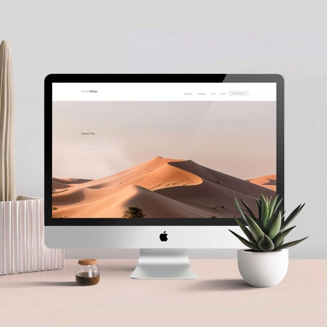 Create a web lading page template minimal essential business colors, desert images on screen, fresh design clear, UX/UI