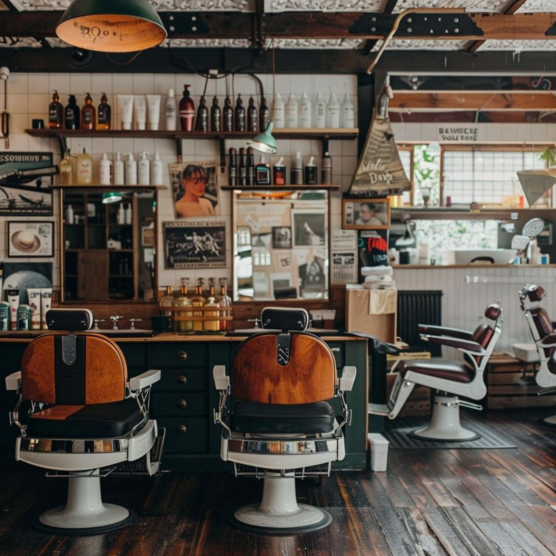 Create a stunning modern photography for a barber shop, eye look, cool, in the style of Wes Anderson.
