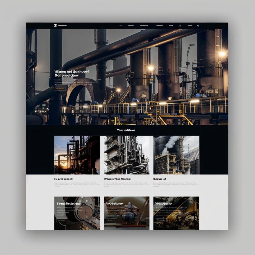 Create a website template about industrial design, filled with content and graphics.
