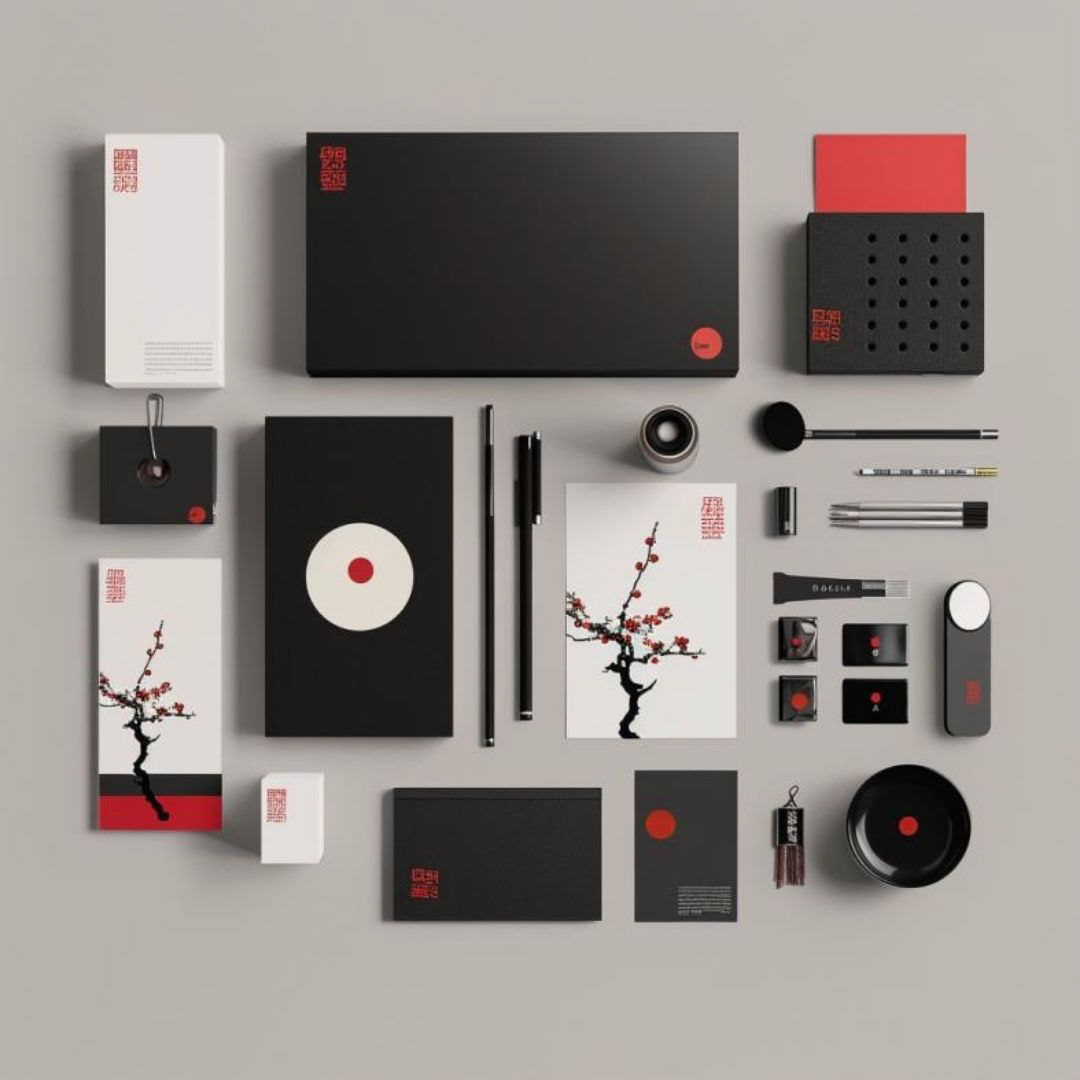 Create a brand sheet with graphic brand elements and logo for secret project department for a technology firm, Japanese style.