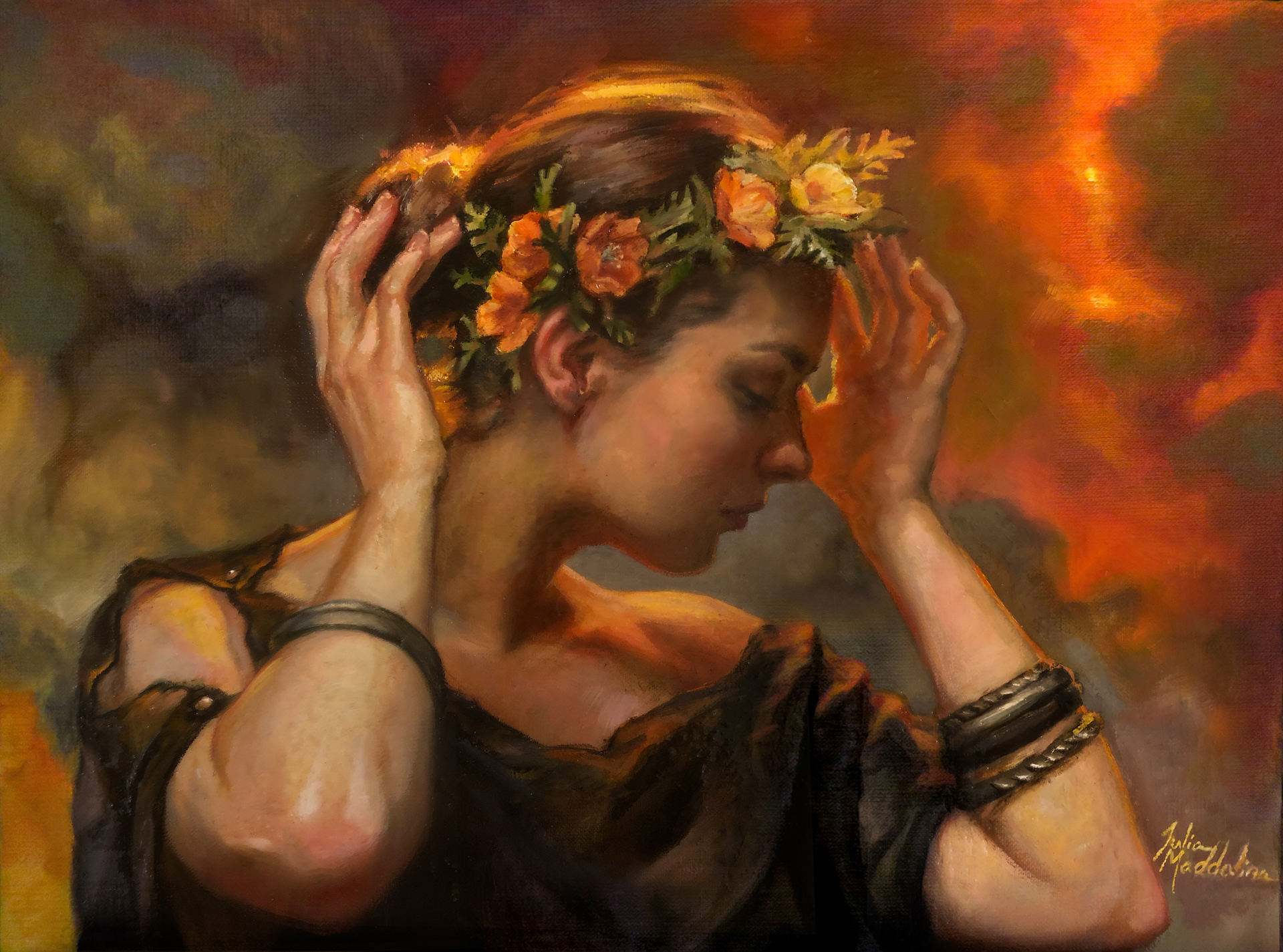 "She Lets the Rest Burn" Oil on Linen 12x16"
