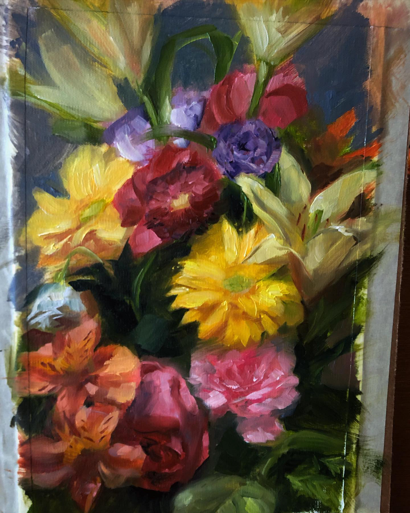 Oil sketch of a birthday bouquet