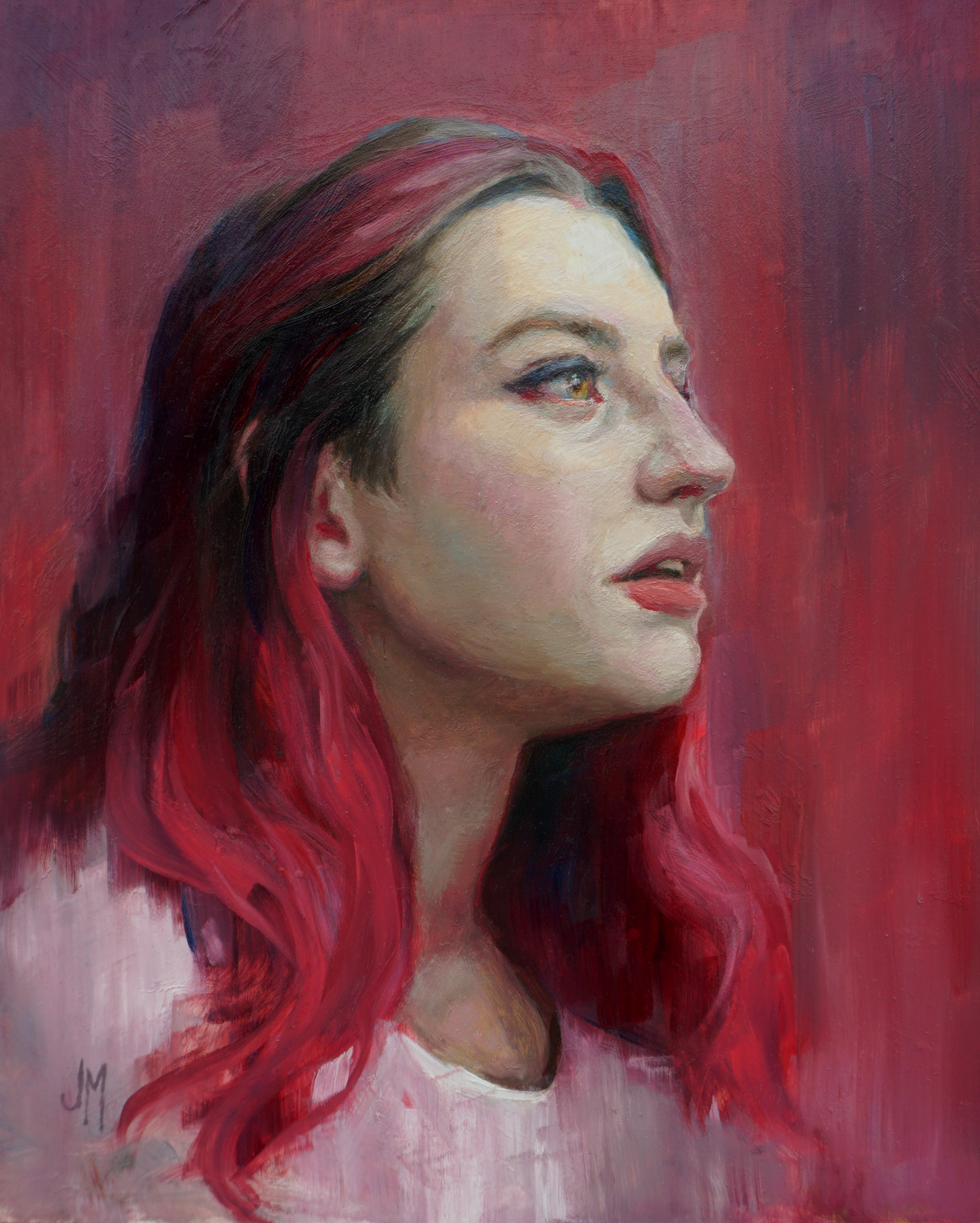 Alisa in Rose, Oil on Board, 8x10"