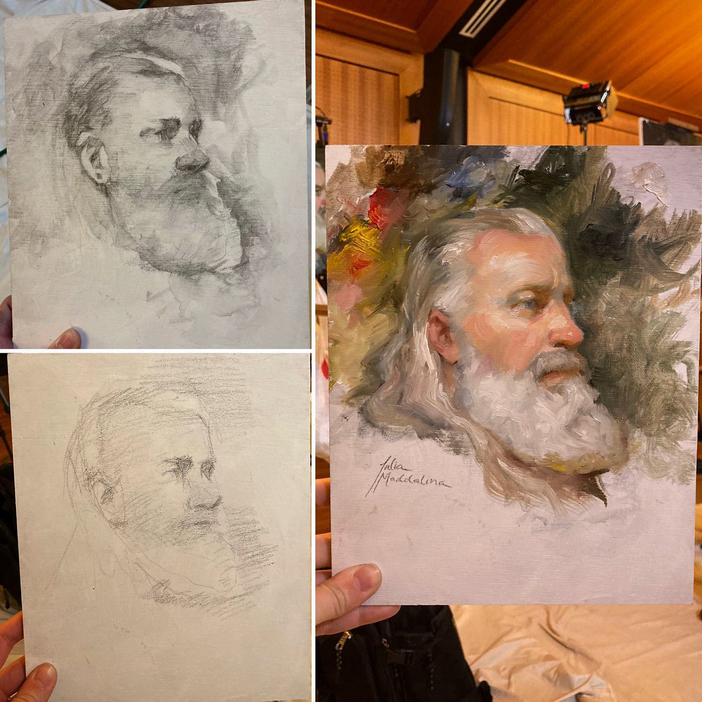 Sketch and wash graphite drawing with an oil sketch over it. *sold*