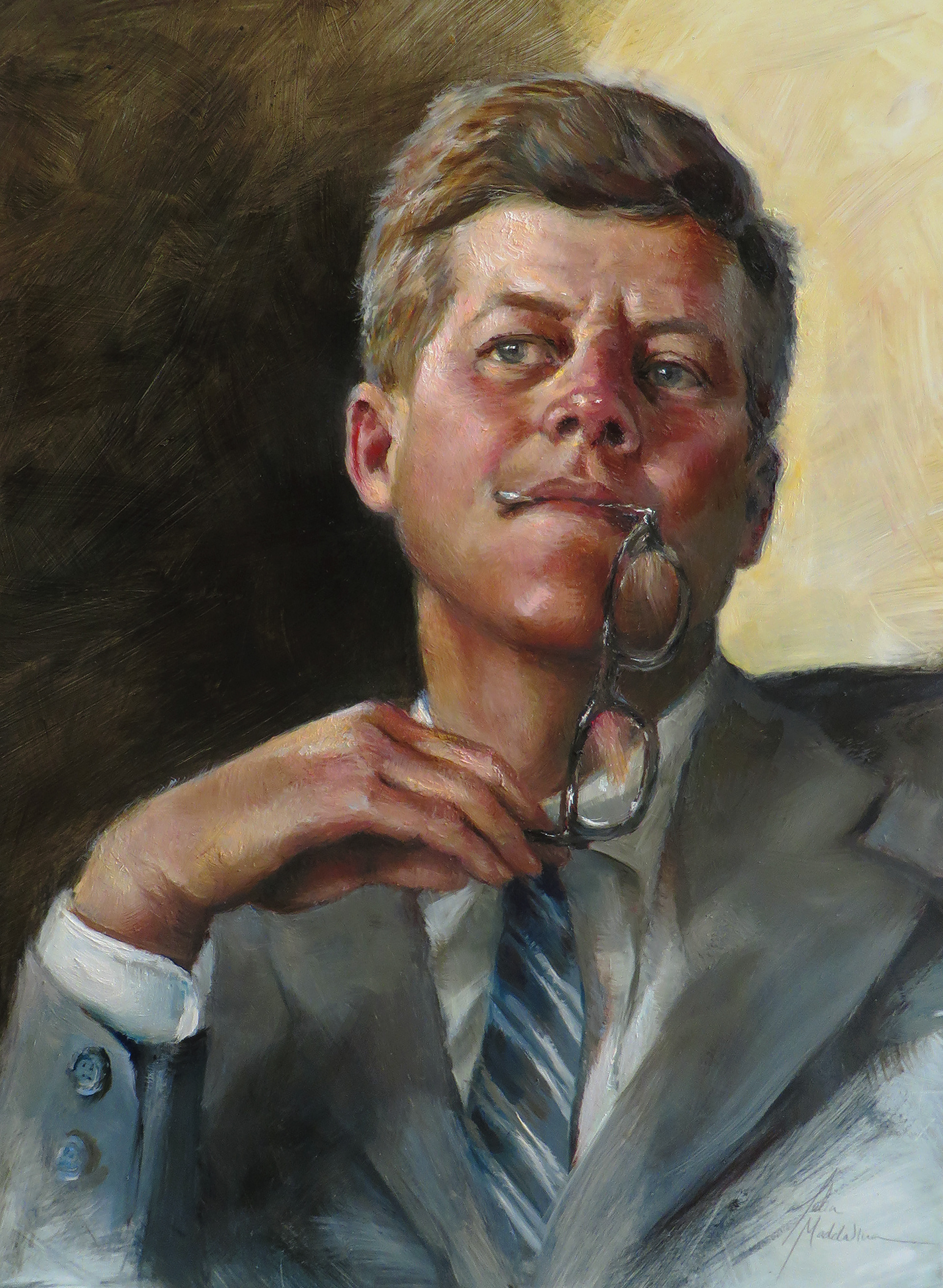"To Live by Ones Own Words" A Portrait of JFK Oil on Board 12"x16"