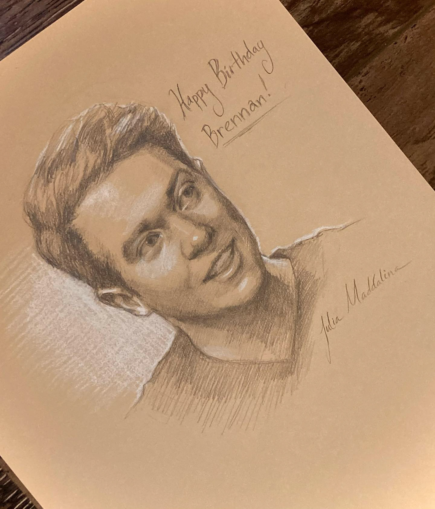 Sketch of Brennan Lee Mulligan, graphite and white charcoal