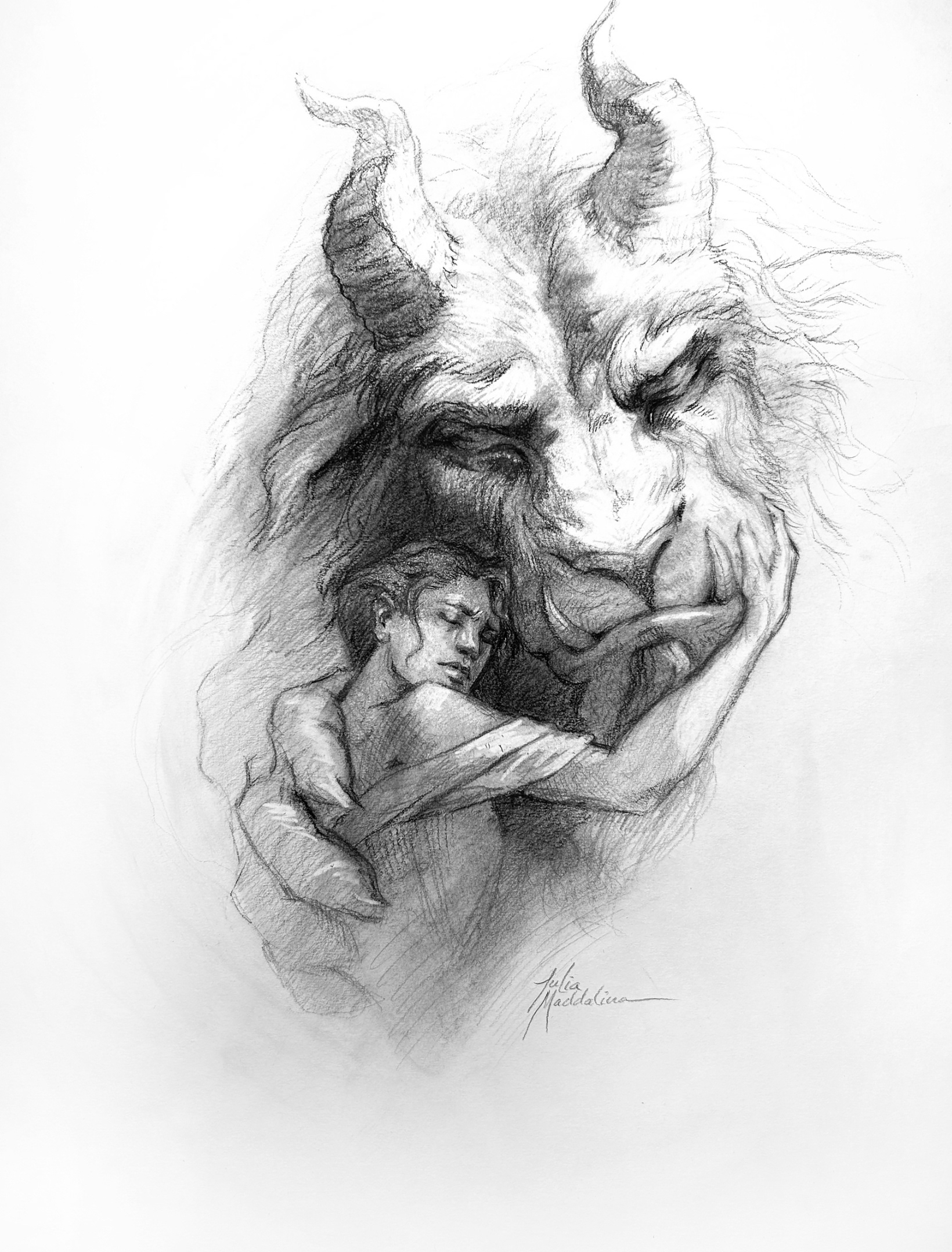 An Embrace Bittersweet and Strange” charcoal 12x16