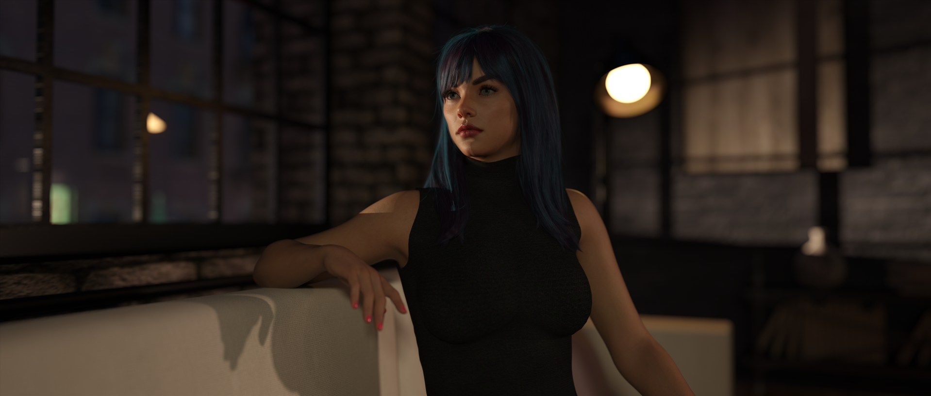 Late Night - Digital Image by Victoria Taylor-Gore, 2024. I created this with Daz3d, and no AI was used. 