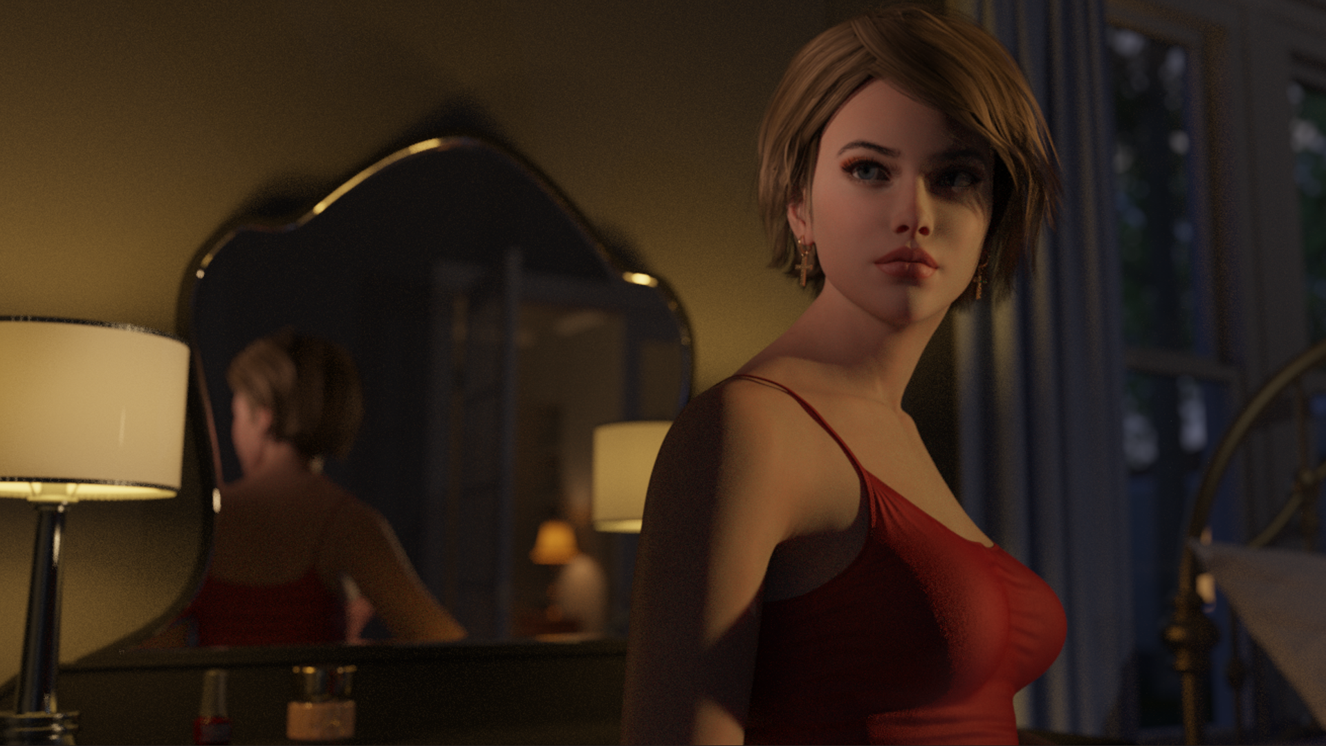 Woman and Vanity - Digital Image by Victoria Taylor-Gore, 2024. I created this with Daz3d, and no AI was used. 