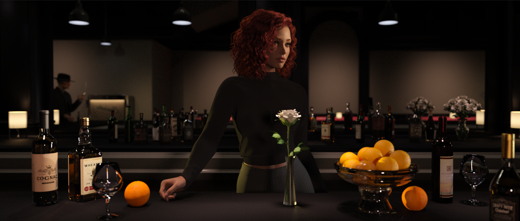 The Bartender - Digital Image by Victoria Taylor-Gore, 2024. I created this with Daz3d, and no AI was used. 