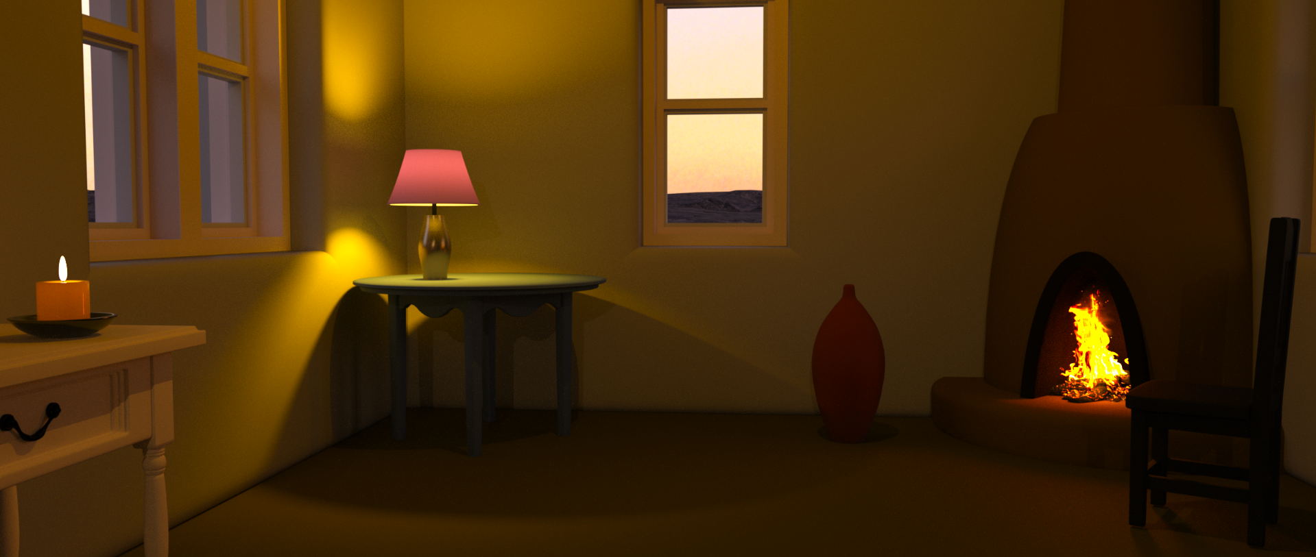 Corner Fire - Digital Image by Victoria Taylor-Gore, 2024. Built in Blender and Daz3d. No AI was used.