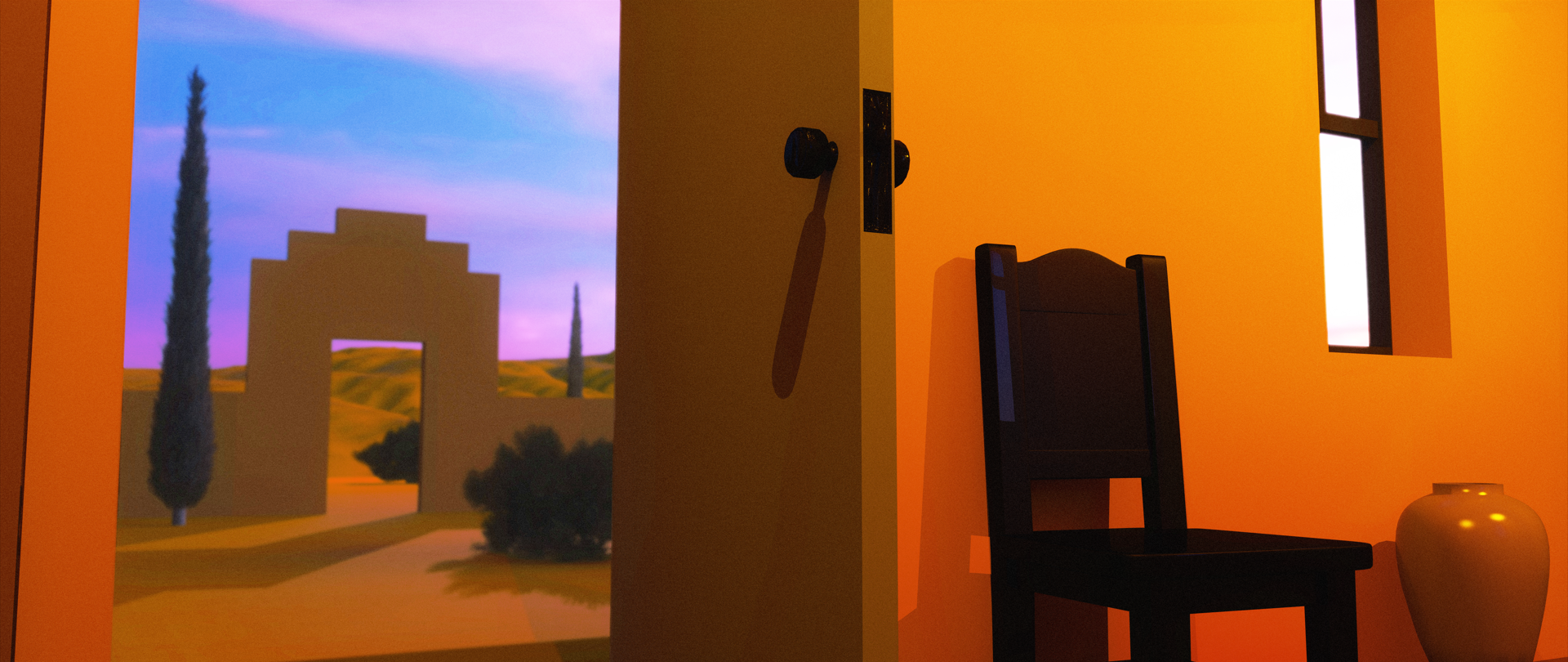 Inside Little House - Digital Image by Victoria Taylor-Gore, 2024. Built in Blender and Daz3d. No AI was used.