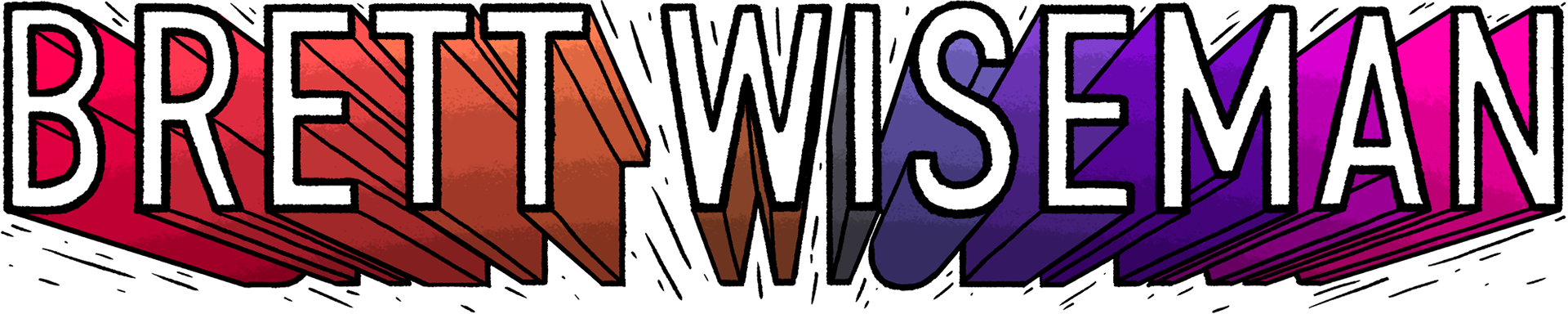 Brett Wiseman logo flying towards viewer