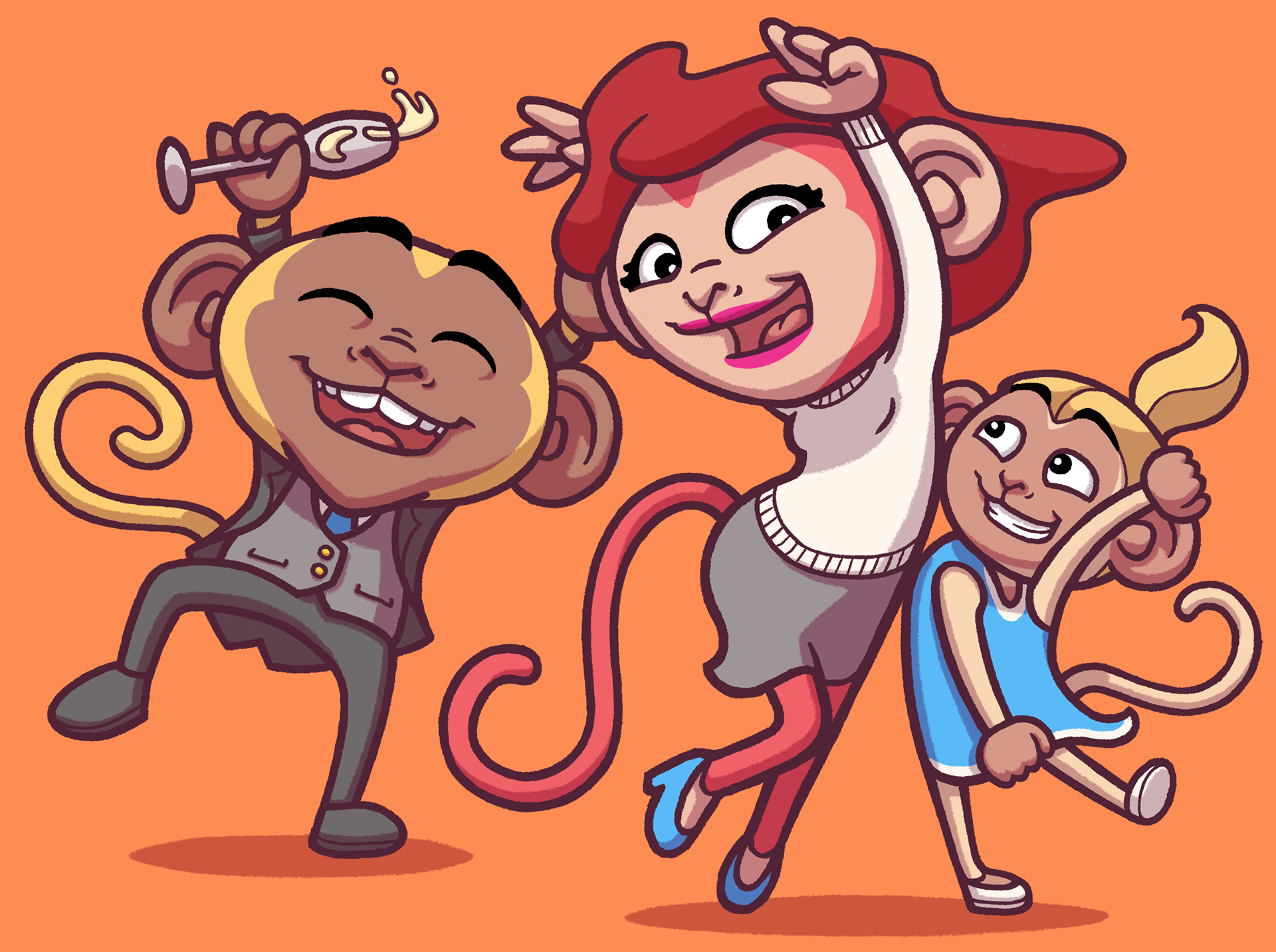 detail of three different monkeys dancing