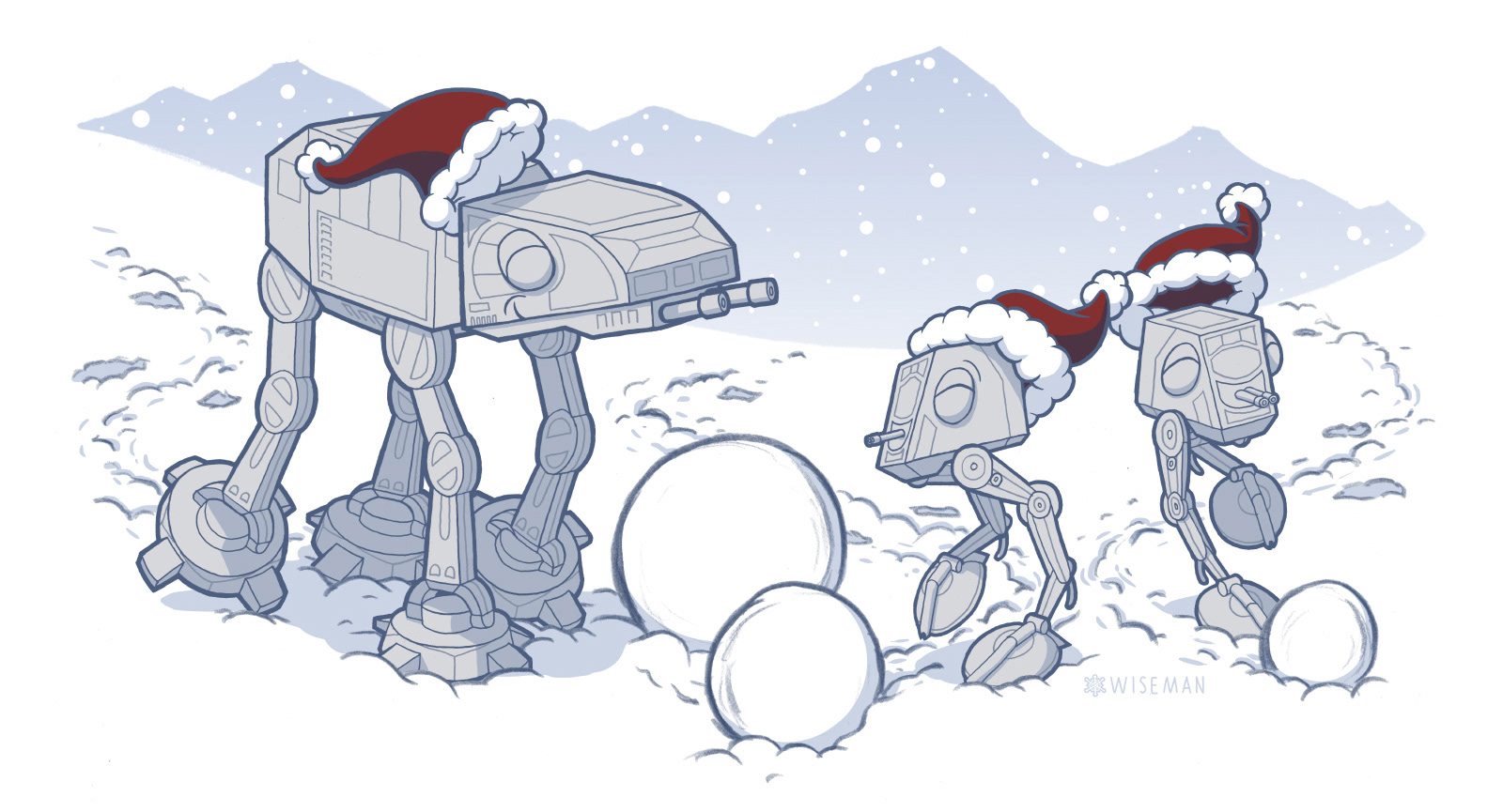 Star Wars walkers playing in snow