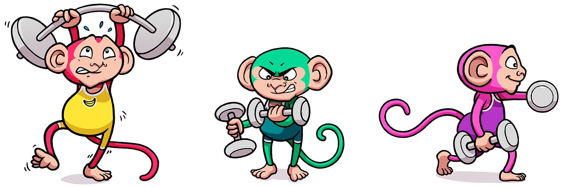 three monkeys working out