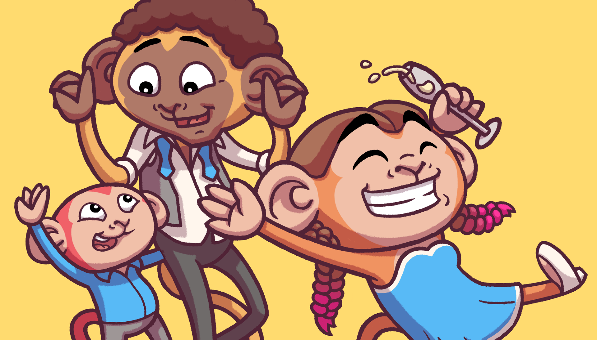 detail of three monkeys dancing