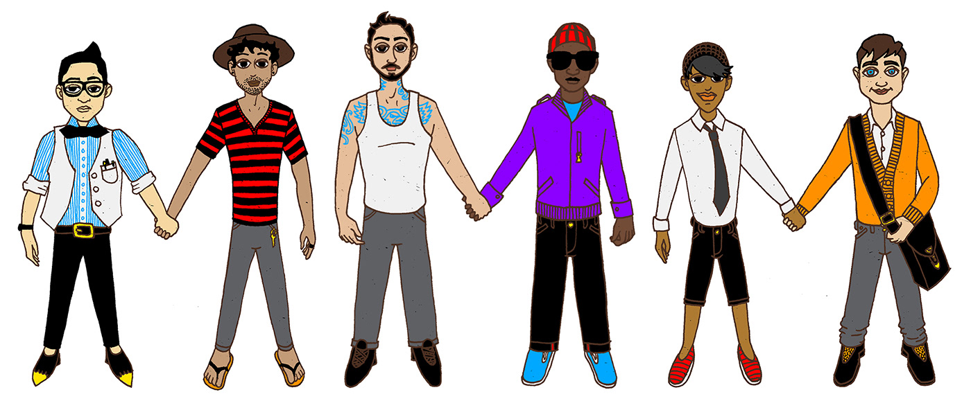 three diverse gay couples holding hands