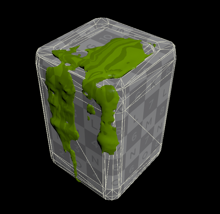 Dissolving mesh for the trashcan, the sim is played forward quickly to splat and in reverse slowly to dissolve.
