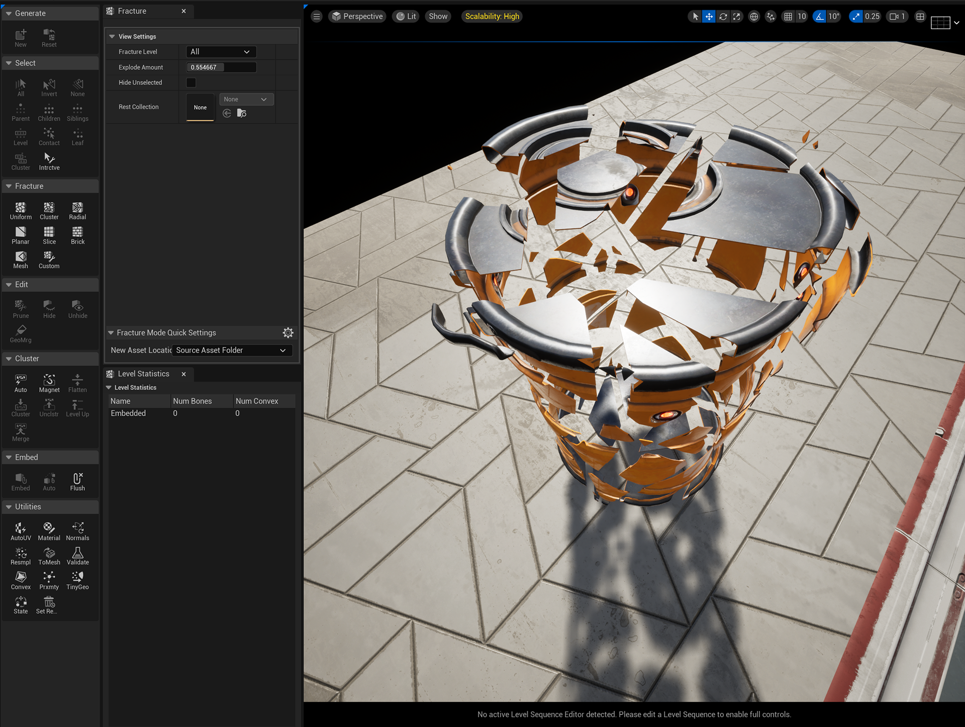 Barrel was fractured in UE5 after thickness was given to the mesh in Houdini.