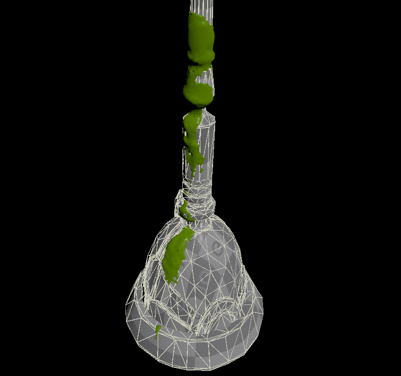 Dissolving mesh for the street lamp, the sim is played forward quickly to splat and in reverse slowly to dissolve.