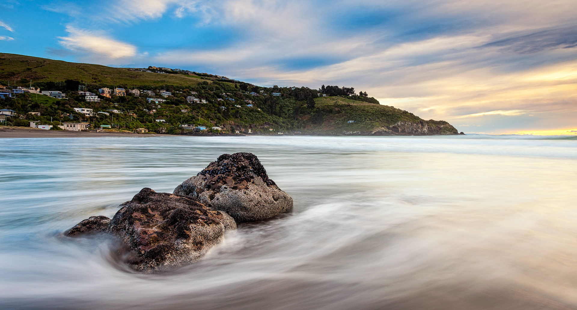 Long exposure sunrise, Taylor's Mistake Beach, Christchurch.