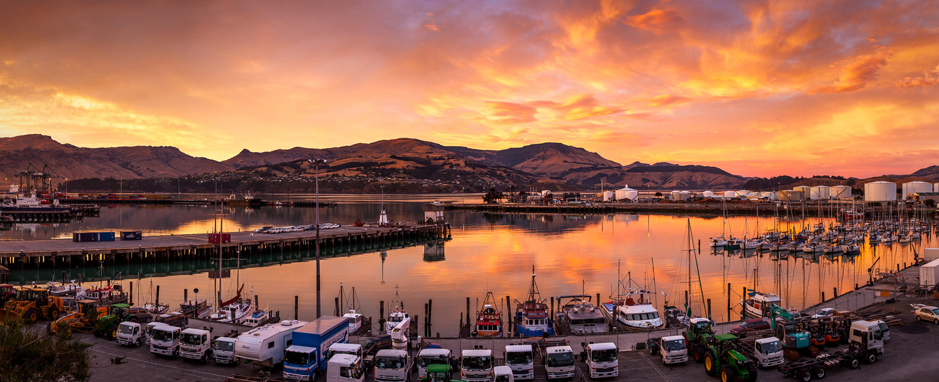 Colourful sunrise looking over Lyttelton Port.