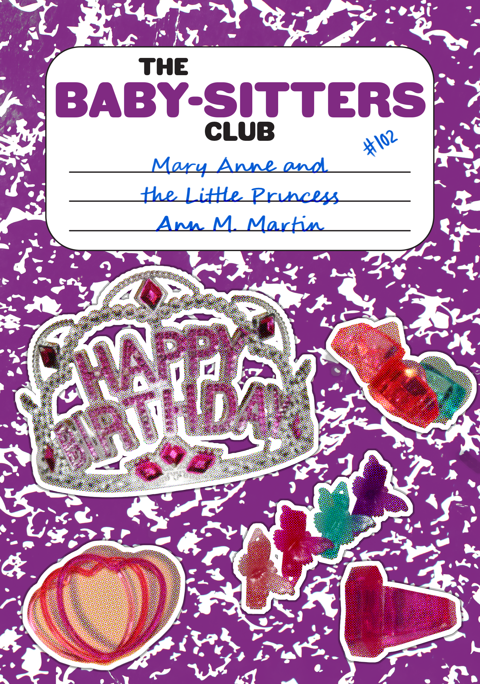 This story is about the birthday party of a high-strung little girl that Mary Anne babysits. The stickers include a birthday crown and party favors that one might see at a young girl's birthday.