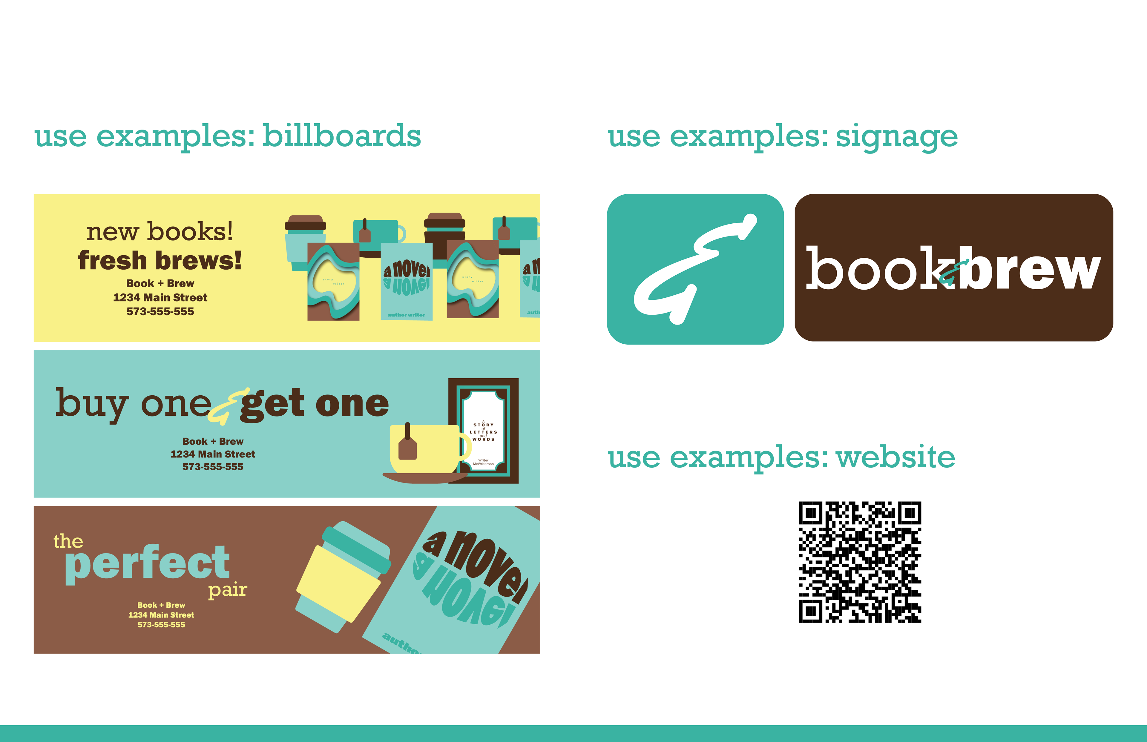 This spread shows some example billboards and other signage, and provides a link to a clickable website mockup.