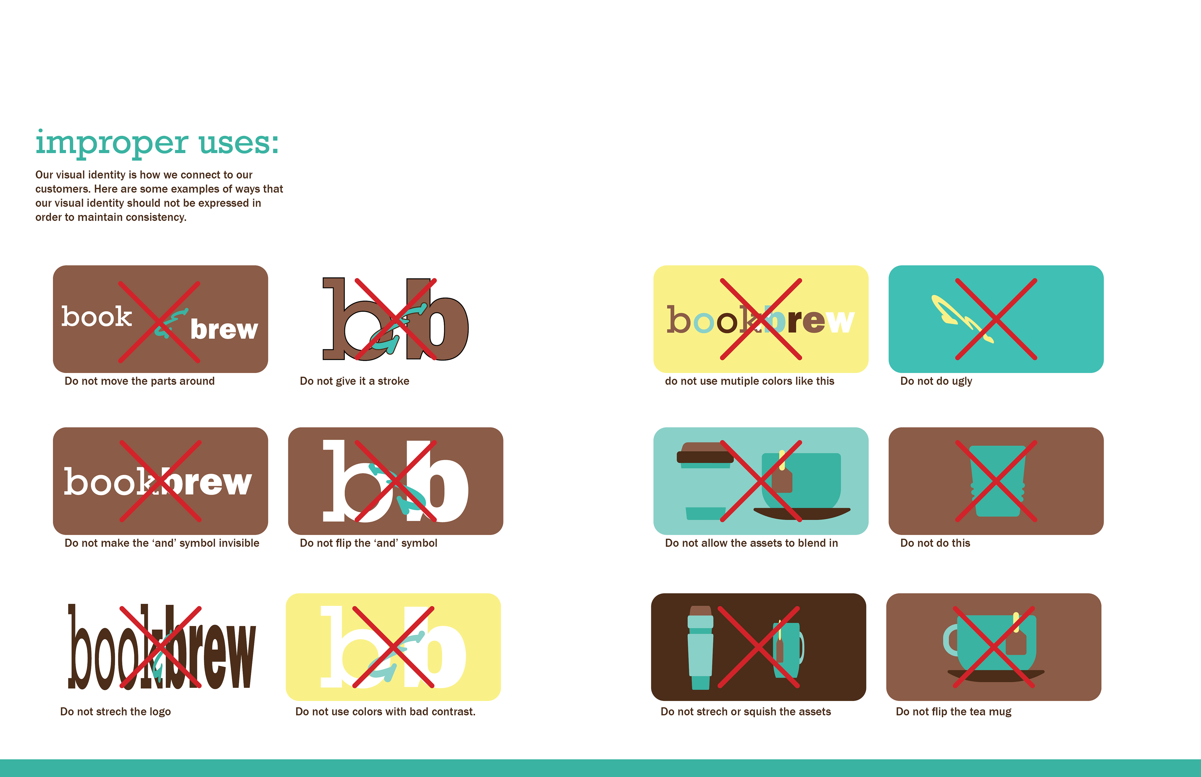 This spread demonstrates improper usage of the logo.