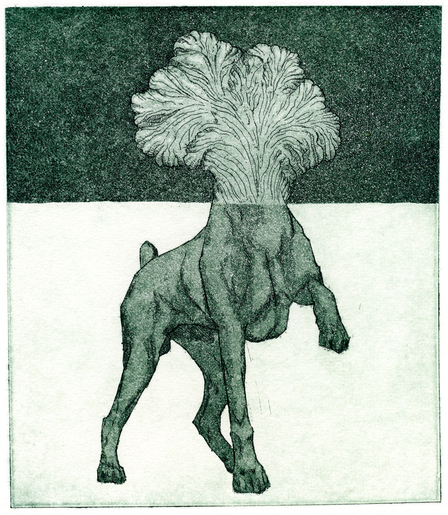 𝘎𝘶𝘢𝘳𝘥𝘪𝘢𝘯 𝘐 (2023), drypoint and aquatint, 18 x 21cm