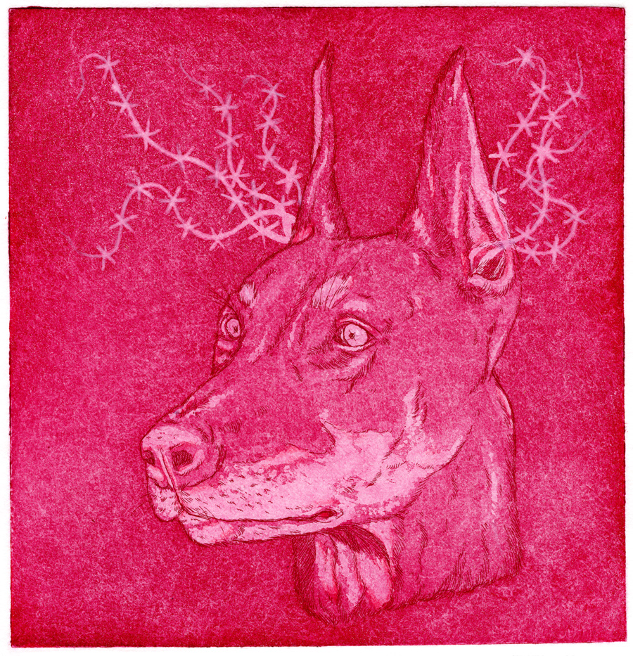 ...𝘈 𝘤𝘩𝘢𝘯𝘤𝘦 𝘵𝘰 𝘥𝘪𝘦 (2023), drypoint and aquatint, 20 x 21cm