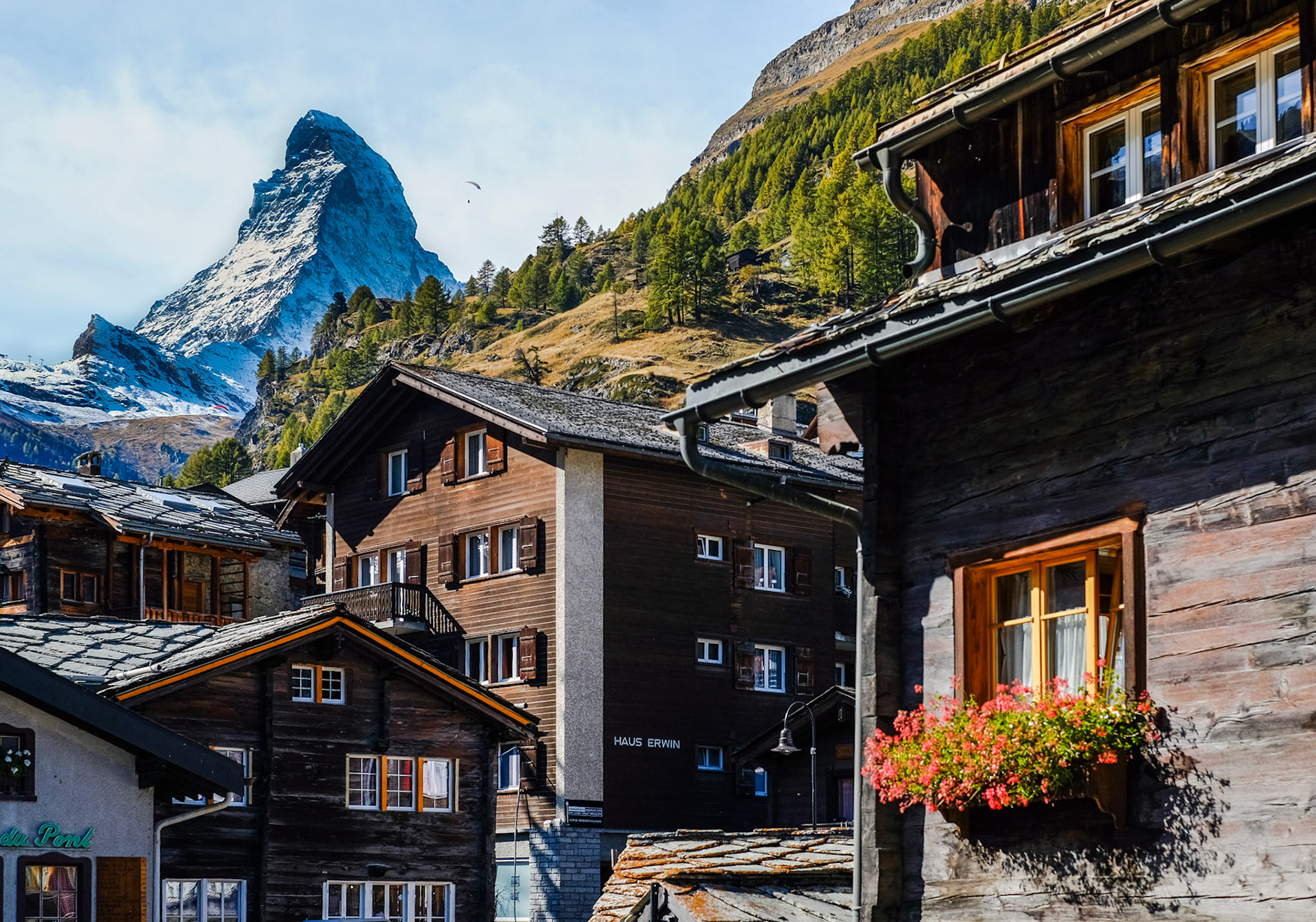 downtown Zermatt and view of the Matterhorn