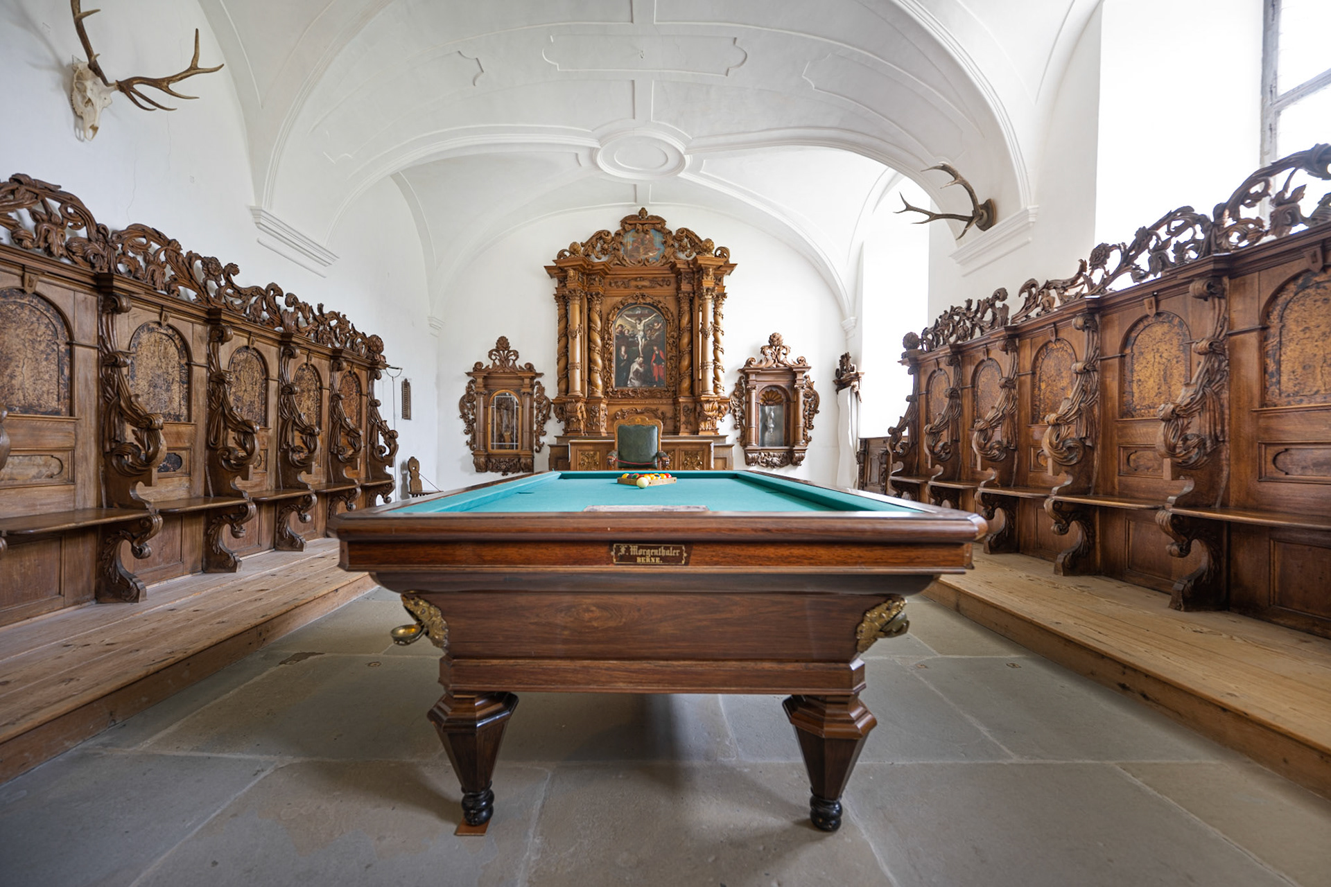Pool table in the former chapter hall