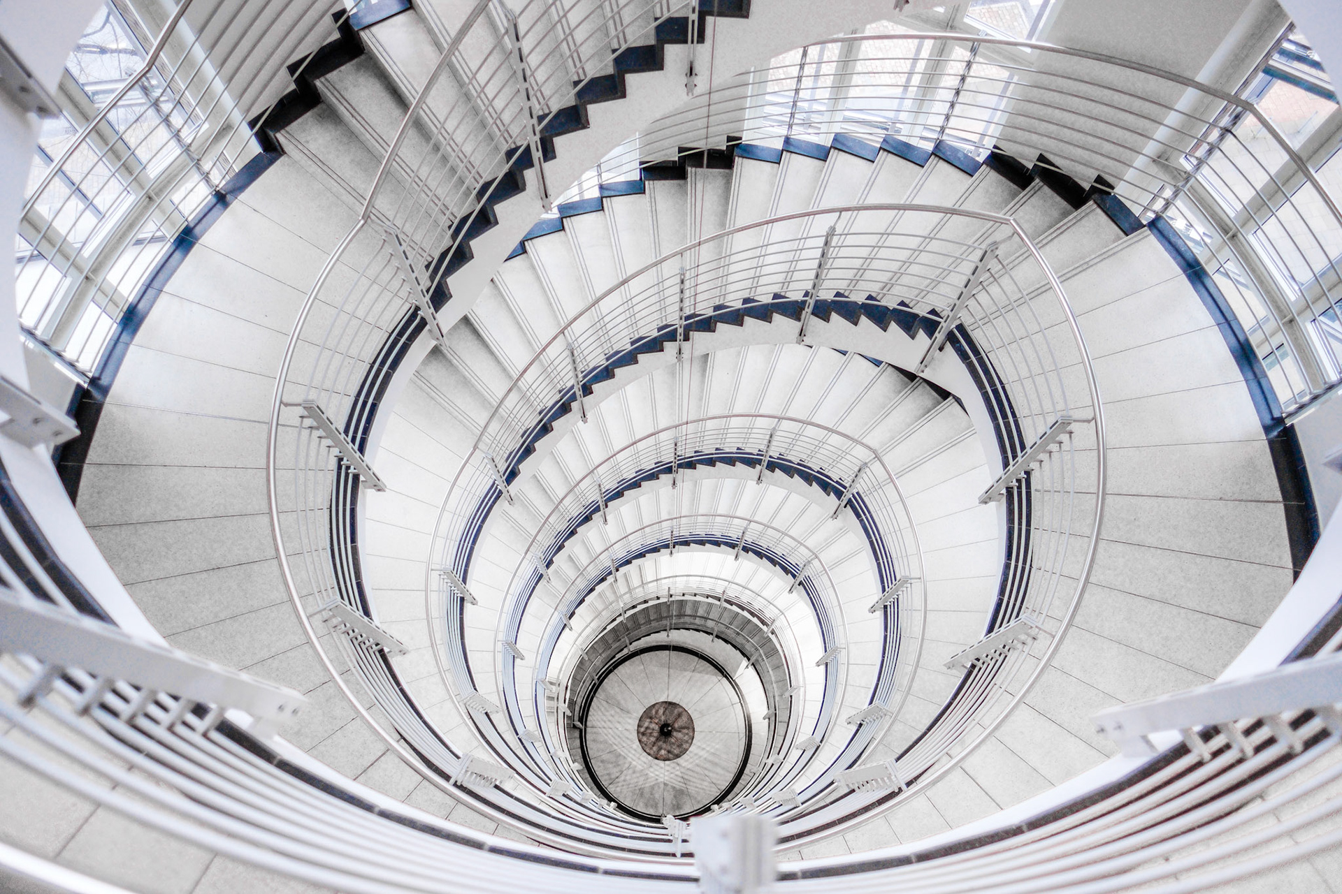 Looking down the spiral staircase inside the Zürichhaus