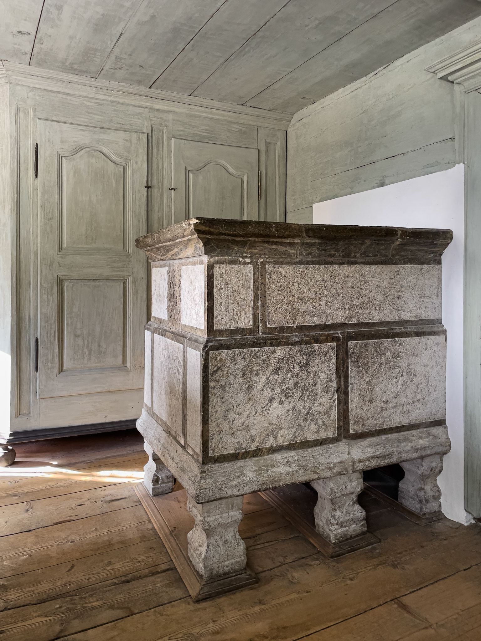 wood-burning stove in the bedroom