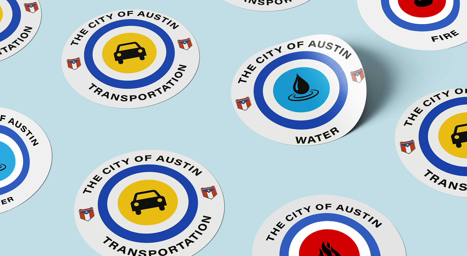 Stickers showing refreshed City of Austin brand