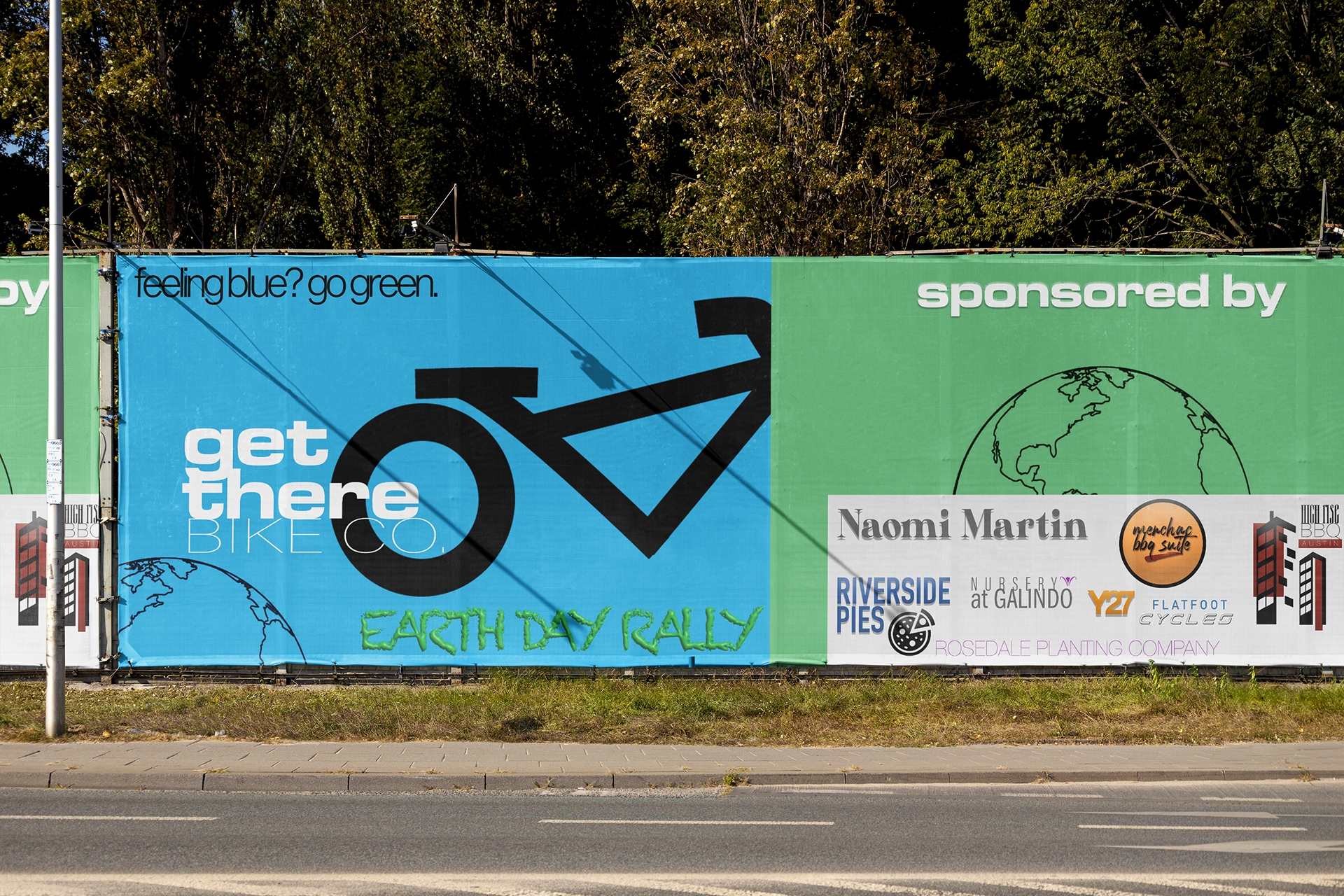 Billboard advertising Get There Bike Company Earth Day Rally